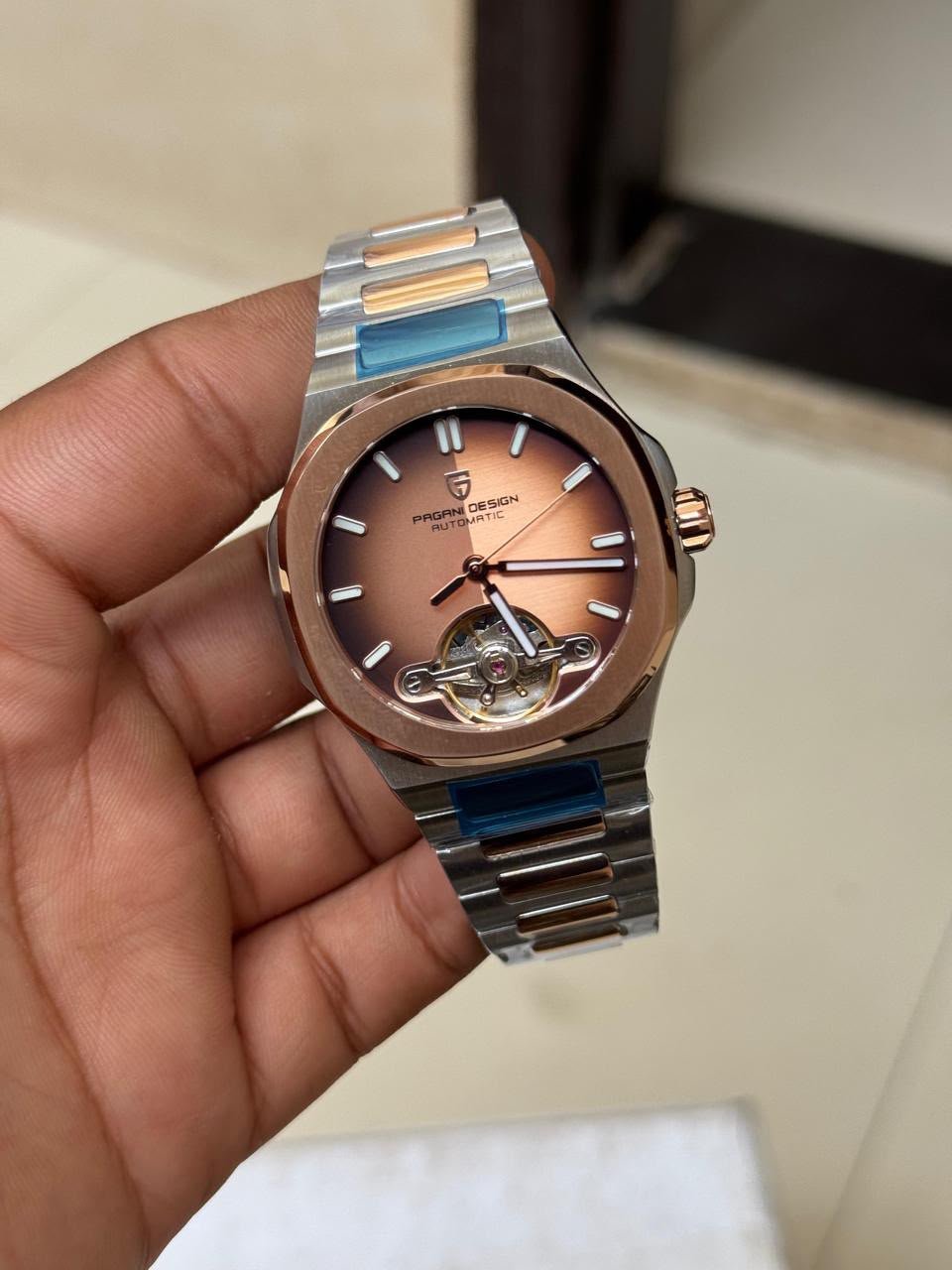 "Pagani Design PD-YS025 Two-Tone Automatic Watch – Rose Gold & Steel" Hover Image