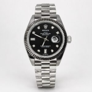 Black dial silver stainless steel date watch