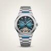 Pagani Design PD-YS025 automatic watch with sky blue dial, open-heart movement, and silver stainless steel bracelet.