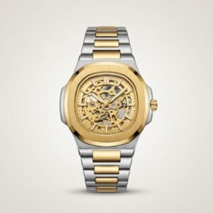 Two-Tone Automatic Skeleton Watch - Gold & Silver Steel Bracelet Colours available