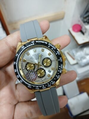 Silver-Tone ChronographWorking Watch - Black Dial, Diamond Markers & Rubber Strap Hover Image