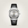 Bestwin men's quartz watch with silver dial, gold markers, and black leather strap