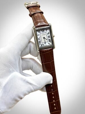 Tank Style Watch – Silver Case & Roman Numeral Dial Hover Image