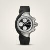 Silver sculpted Y2K style Miler watch with black dial, silver sub-dials, and black rubber strap.