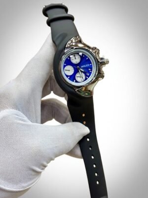 Miler Y2K Style Chronograph Watch - Silver & Black Rubber Strap Hover Image