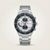 Curren 8481 quartz chronograph watch with white dial, three black subdials, and stainless steel bracelet.