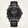 Tubular Hybrid Dual Time watch with black dial, silver case, and black leather strap.