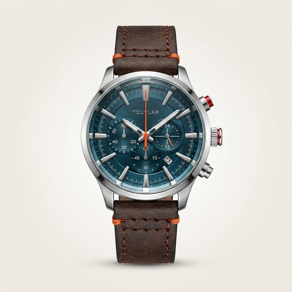 Tubular Savor Chronograph Watch – Blue Dial & Brown Leather Strap