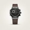 Tubular dual-time digital watch with black dial, 4-button case, and brown leather strap