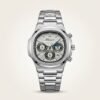 Chenxi chronograph watch with a silver dial, moon phase display, and silver stainless steel bracelet.
