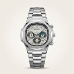 Chenxi chronograph watch with a silver dial, moon phase display, and silver stainless steel bracelet.