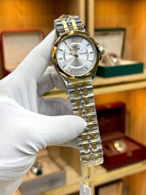 Bestwin Doctor Style Quartz Watch – Silver Dial, Gold Bezel & Two-Tone Bracelet Hover Image