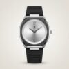 UP Universe Point watch with a sunburst dial, frosted silver bezel, and integrated black rubber strap.