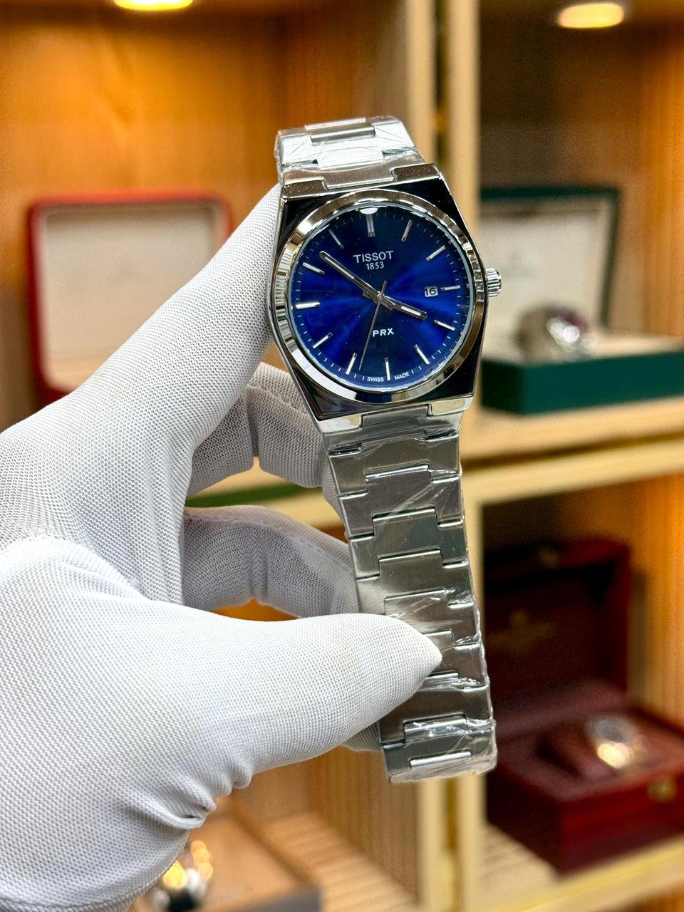 PRX Retro Integrated Steel Quartz Watch – Blue Sunburst Dial Hover Image