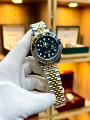 Two-Tone GMT Style Watch – Black Dial & Black/Grey Bezel, Jubilee Bracelet Hover Image