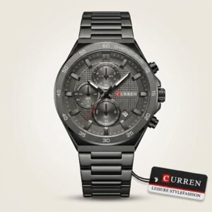 CURREN 8481 Quartz Chronograph Watch – Silver & Black Panda Dial Hover Image