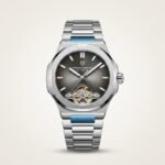 Pagani Design PD-YS025 automatic watch with grey sunburst dial, open-heart movement, and silver stainless steel bracelet.
