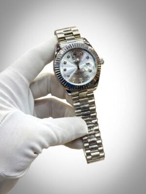 Silver-Tone Diamond Dial Datejust Style Watch - Stainless Steel Bracelet Hover Image