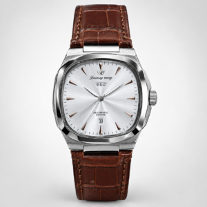 Square Cushion Dress Watch – Silver Dial & Black Leather Strap
