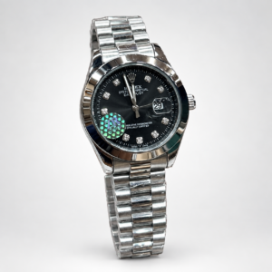 RLX Silver Classic Watch – Black Dial, Crystal Markers & Jubilee Bracelet