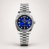 Elevate your wrist game with this stunning silver-tone timepiece. The deep blue sunburst dial catches the light beautifully and is accented with sparkling crystal-set hour markers and silver hands. It features a polished silver fluted bezel and a magnified date window at the 3 o'clock position. Fitted with a comfortable silver Jubilee-style link bracelet and powered by a highly accurate quartz movement, this watch offers a sophisticated and bold look perfect for any formal or casual occasion.