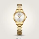 Curren Blanche 9094 women's gold-tone watch with white dial and round stainless steel bracelet.