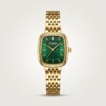 CURREN Blanche women's gold-tone watch with green rectangular dial and stainless steel bracelet.