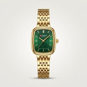 CURREN Blanche women's gold-tone watch with green rectangular dial and stainless steel bracelet.