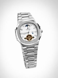 TIMESTAR Automatic Tourbillon Watch – Blue Dial, Moon Phase & Steel Bracelet