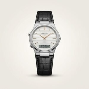 Universe Point Ana-log-Digital Watch – Silver Dial & Brown Leather Strap Hover Image