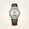 Universe Point analog digital watch with silver dial and brown leather strap