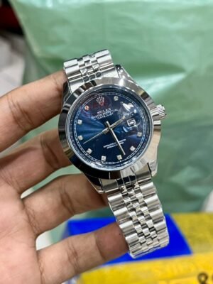 Two-Tone Luxury Style Watch – Blue Dial, Diamond Markers & Jubilee Bracelet (Multiple colour option) Hover Image