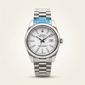 Silver Classic Watch – White Dial, Smooth Bezel & Jubilee Bracelet