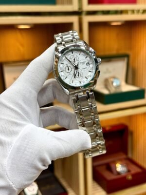 Silver Chronograph Watch – Blue Dial & Steel Bracelet (Multiple Colours) Hover Image