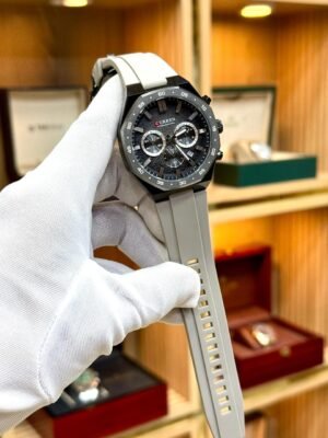 CURREN 8489 Chronograph Watch – Black Dial & Grey Silicone Strap Hover Image