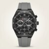CURREN 8489 chronograph watch with black textured dial, silver markers, and grey silicone strap.