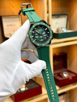 CURREN 8489 Chronograph Watch – Green Dial & Green Silicone Strap Hover Image