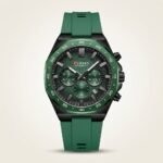 CURREN 8489 chronograph watch with green dial, luminous markers, and green silicone strap.