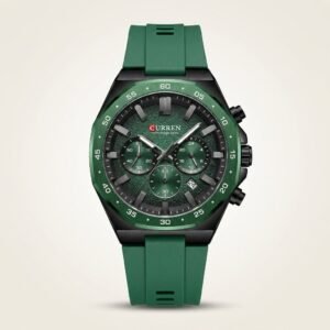 CURREN 8489 Chronograph Watch – Green Dial & Green Silicone Strap