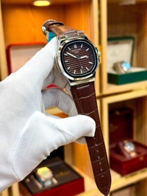 Patex Classic Watch – Brown Dial & Brown Leather Strap Hover Image