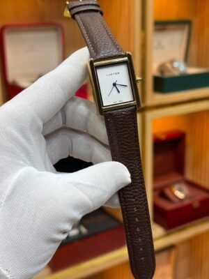 Silver Rectangular Dress Watch – White Dial & Black Leather Strap Hover Image