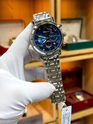 Chenxi Moon Phase Chronograph Watch – Blue Starry Dial & Silver Bracelet Hover Image