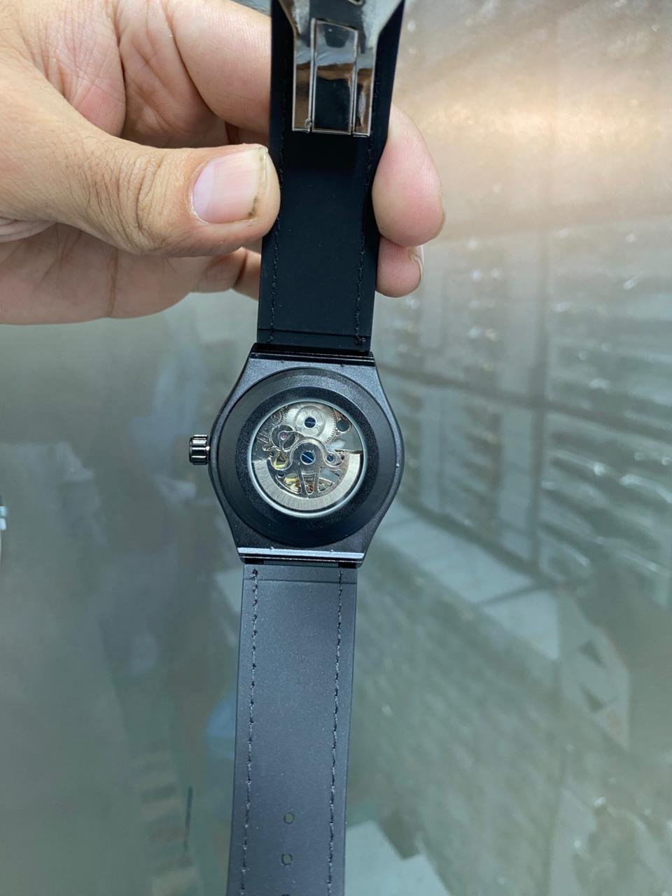 Automatic Skeleton Watch – Moon Phase & Tourbillon Style, Brown Leather Strap Hover Image