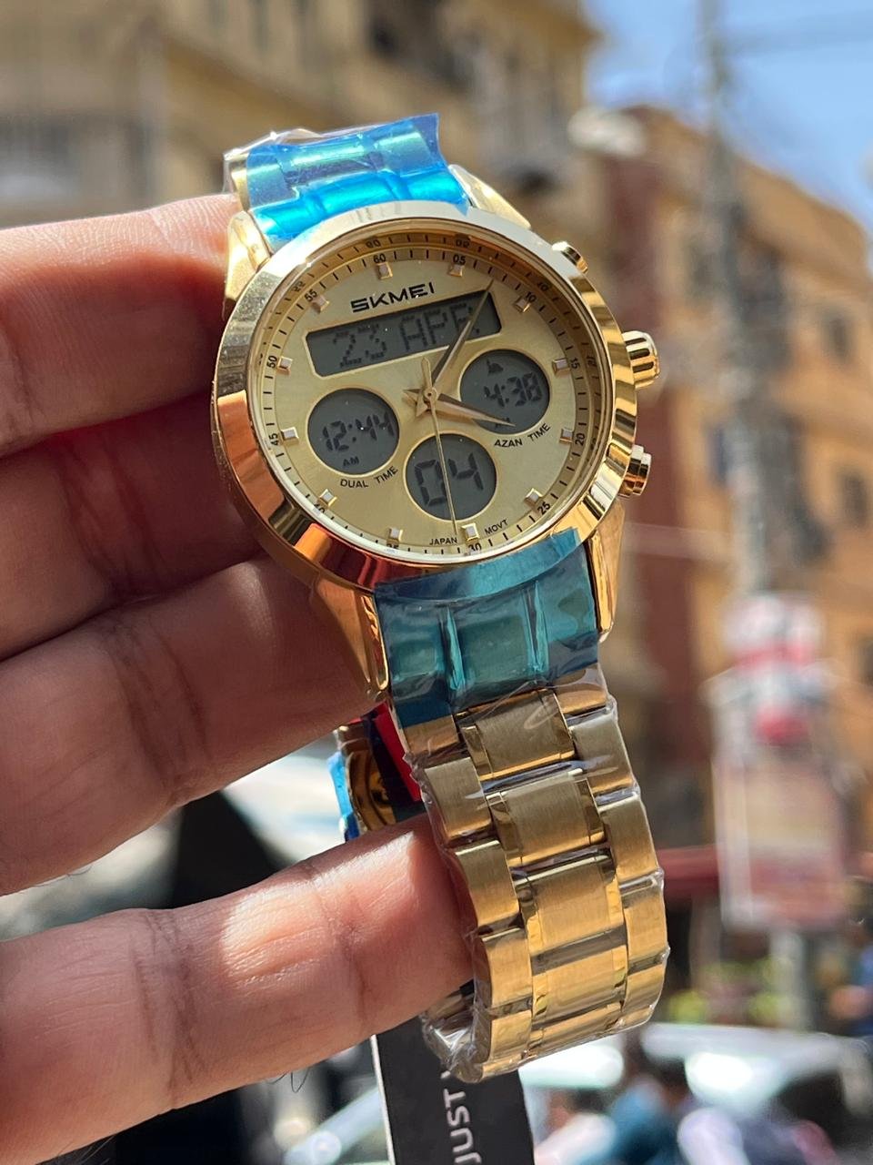 SKMEI Digital Prayer Watch – Gold & Silver Two-Tone with Azan Time Hover Image