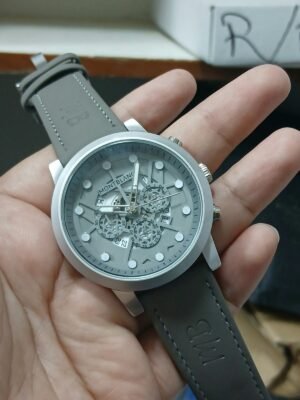 Men's Skeleton Style Sport Watch – Silver Dial & Black Leather Strap (Multiple colour ) Hover Image