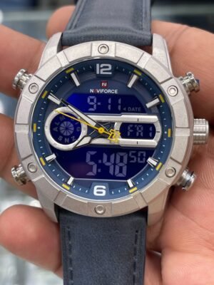 NAVIFORCE NF9263 Dual Display Watch – Blue Dial & Leather Strap Hover Image