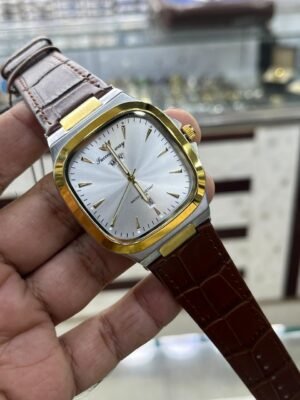 Square Cushion Dress Watch – Silver Dial & Black Leather Strap Hover Image