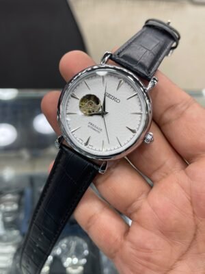Seiko Presage SARY155 Open Heart Automatic Watch – Green Dial & Black Leather Strap Hover Image