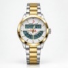 Al Fajr WA-10 digital Islamic prayer watch with two-tone silver and gold stainless steel bracelet.