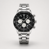 Poedagar men's chronograph watch with black dial, tachymeter bezel, and stainless steel bracelet.